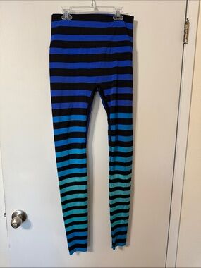 K-DEER Black, Blue & Teal Striped Leggings